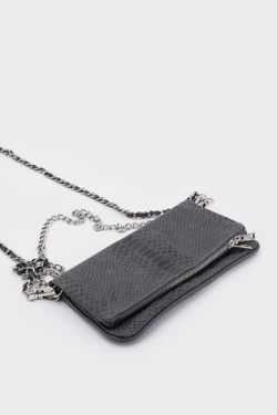 Borsa in pelle doppia catena grigia