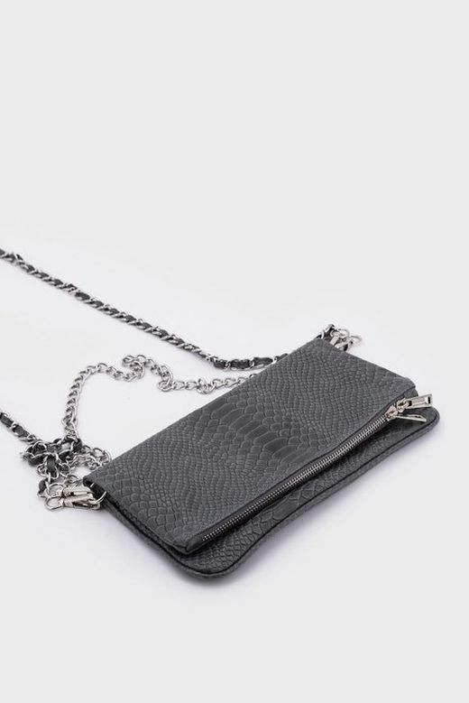Borsa in pelle doppia catena grigia