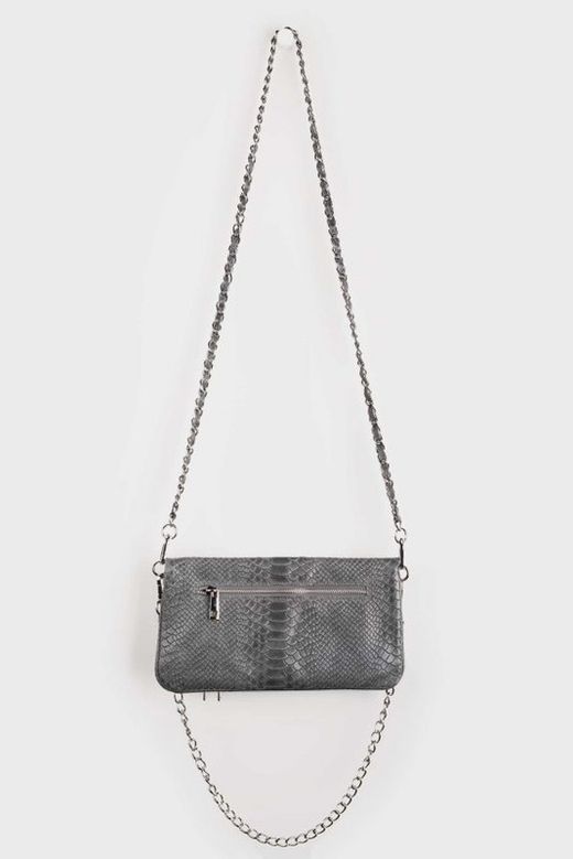 Borsa in pelle doppia catena grigia