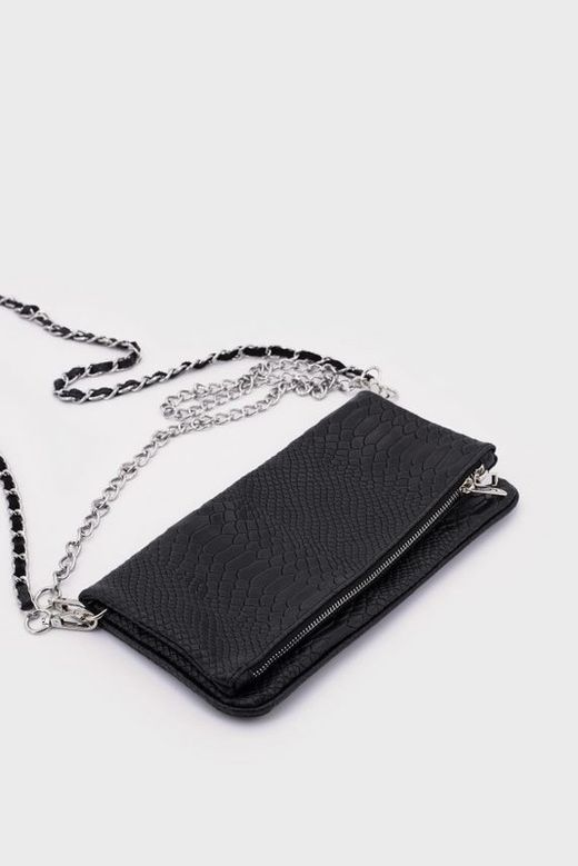 Bolso Piel Doble Cadena Negro