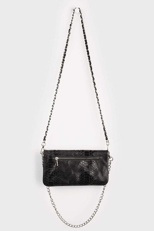 Bolso Piel Doble Cadena Negro
