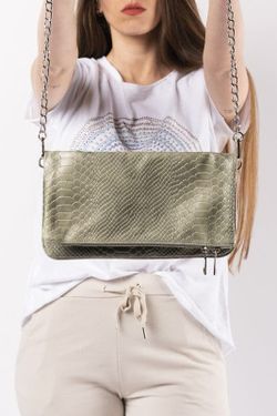 Bolso Piel Doble Cadena Verde Militar