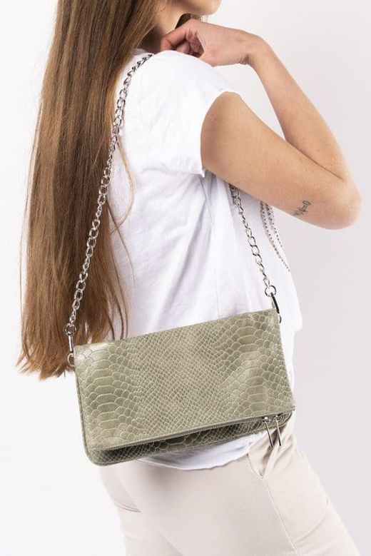 Bolso Piel Doble Cadena Verde Militar