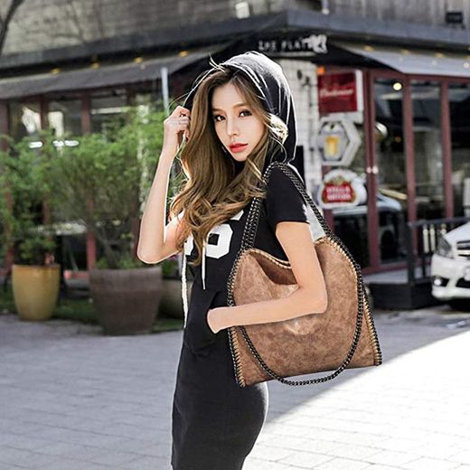 Borsa Shopper Cammello Con Catene