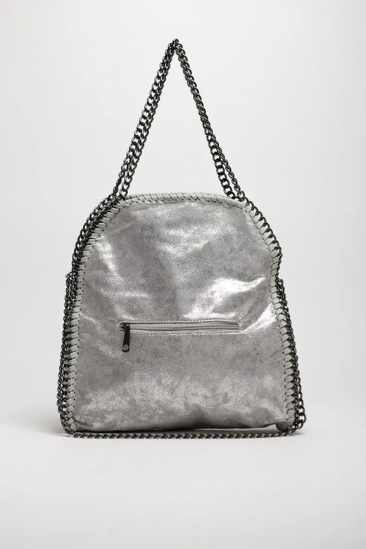 Bolso Shopper Con Cadenas Plateado — Zapatos Calzados Germans