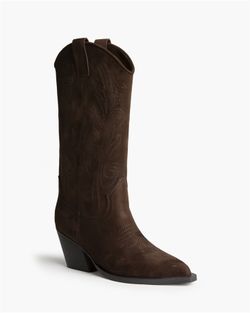 Bota Cowboy Alta con Bordado Café marca Corina REF. M6761