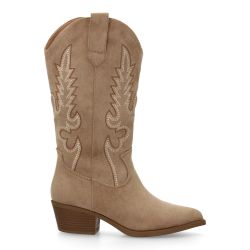 Stivale da cowboy ricamato beige