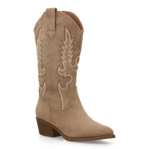 Stivale da cowboy ricamato beige