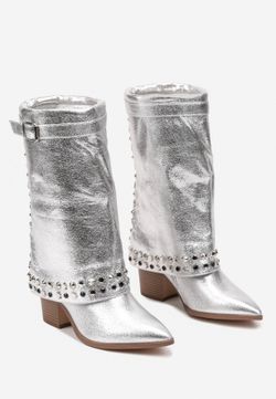 Bota Cowboy Con Tachas Plateado