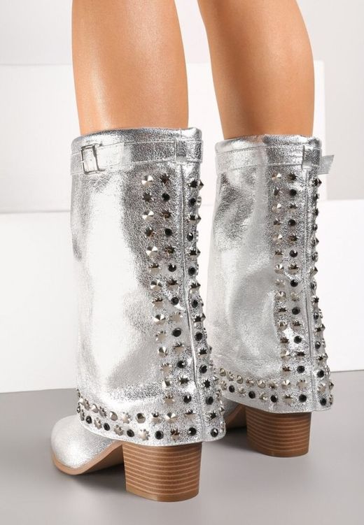 Bota Cowboy Con Tachas Plateado