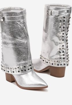 Bota Cowboy Con Tachas Plateado