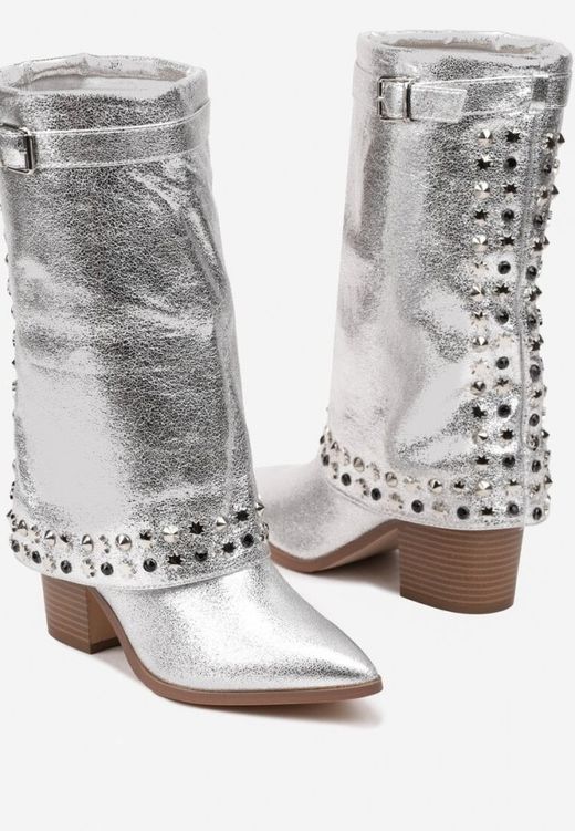 Bota Cowboy Con Tachas Plateado