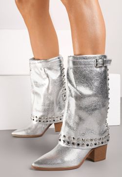 Bota Cowboy Con Tachas Plateado