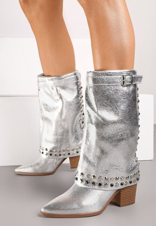 Bota Cowboy Con Tachas Plateado