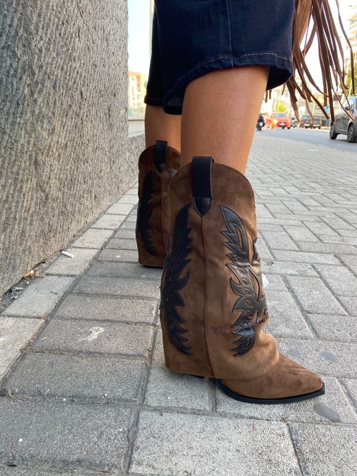 Bota Cowboy Polaina Marrón Para Mujer