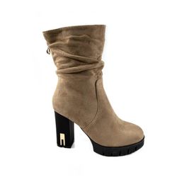 Bota Media Caña Con Tacón Camel
