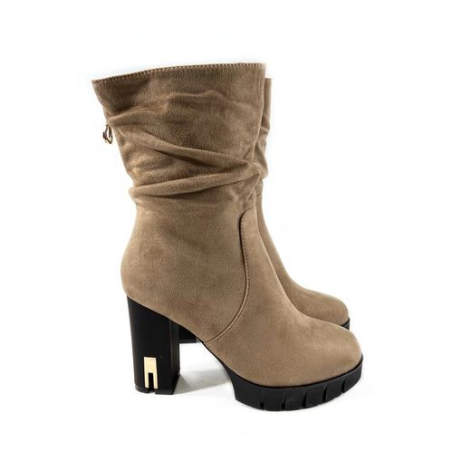 Bota Media Caña Con Tacón Camel