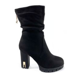 Bota Media Caña Con Tacón Negro