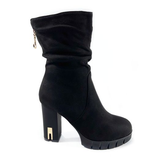Bota Media Caña Con Tacón Negro