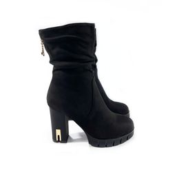 Bota Media Caña Con Tacón Negro