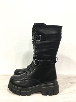 Bottes hautes noires à lacets avec poche pour femme