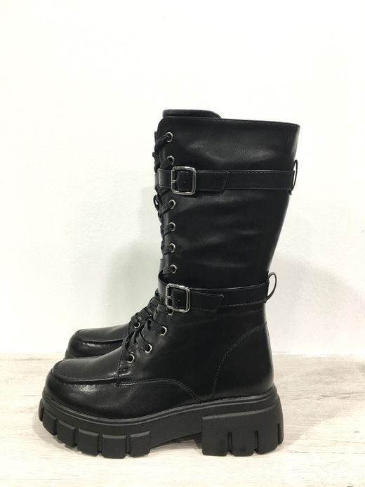 Bottes hautes noires à lacets avec poche pour femme