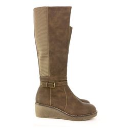 Botas Altas Con Cuña Khaki