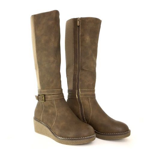 Botas Altas Con Cuña Khaki