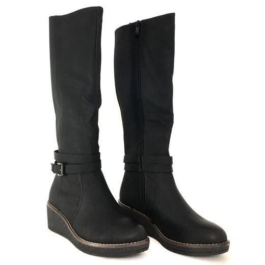 Botas Altas Con Cuña Negro
