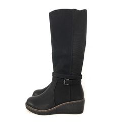 Botas Altas Con Cuña Negro