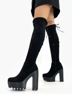 Botas Altas Mujer Por Encima De La Rodilla Con Tacón Negro