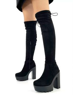 Botas Altas Mujer Por Encima De La Rodilla Con Tacón Negro