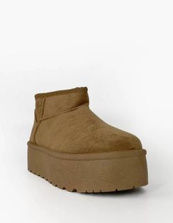 Bottines plates doublées de plateforme camel