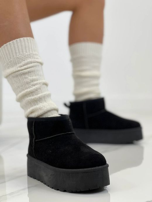 Stivaletti Bassi Foderati Con Plateau Nero