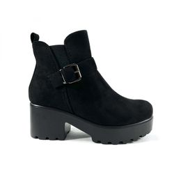 Botín Batu Negro Con Tacón Ancho