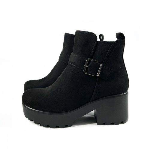 Botín Batu Negro Con Tacón Ancho