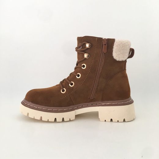 Botín Con Pelo Y Cordones Para Mujer Camel