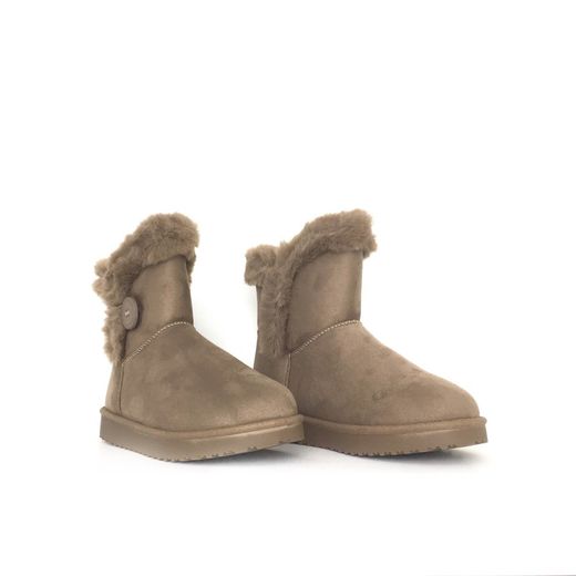 Botín Forrado Con Pelo Para Mujer Khaki