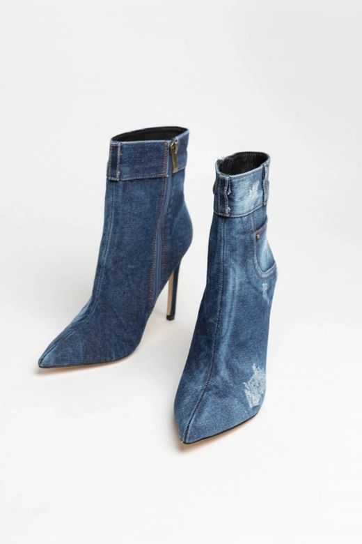Botín Jeans Con Tacón Fino