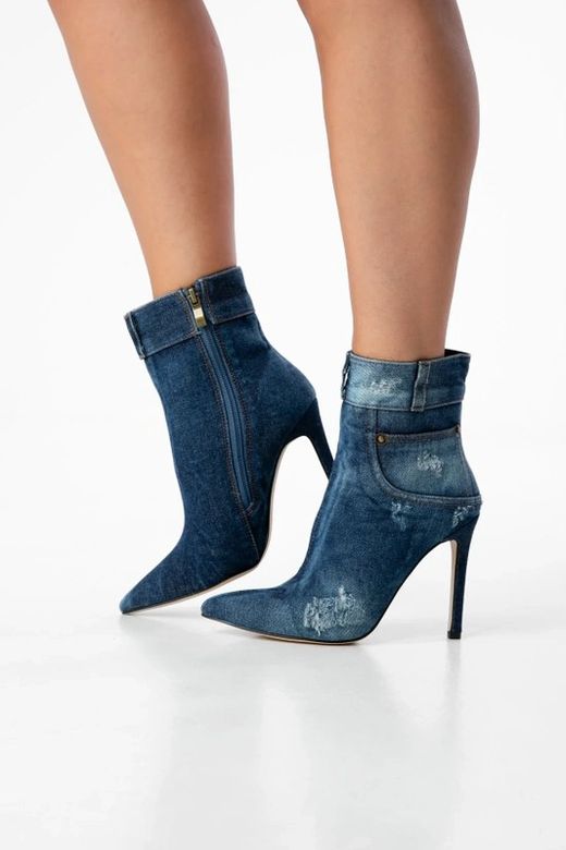 Botín Jeans Con Tacón Fino