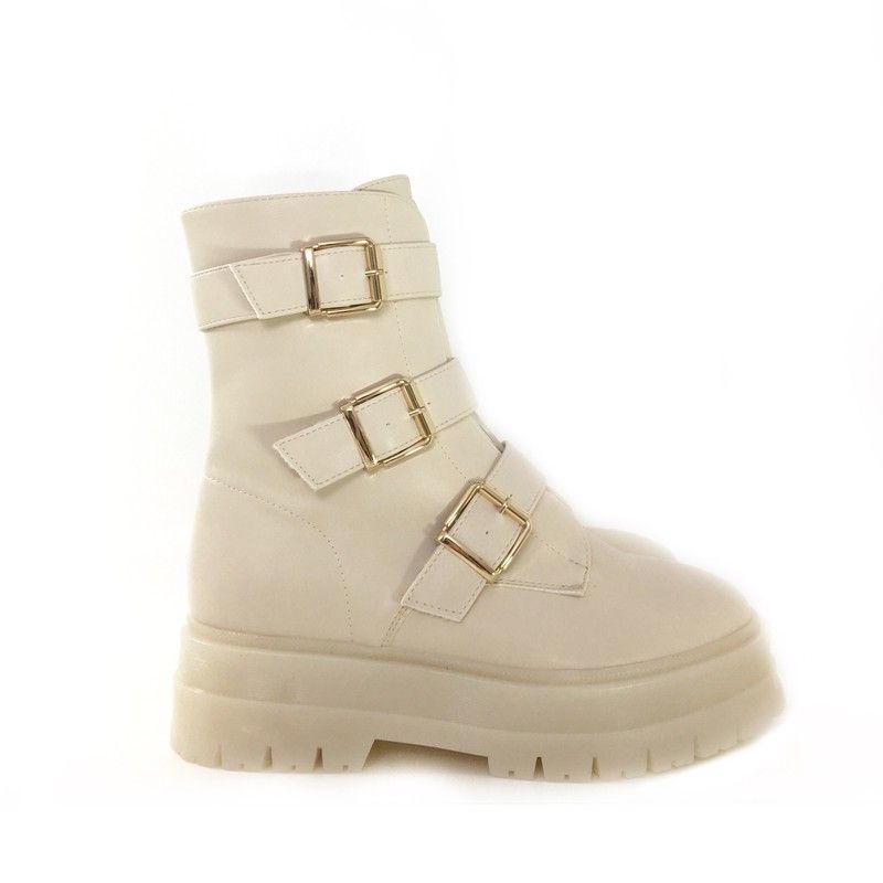 Botas Militares De Tres Hebillas Botín Tres Hebillas Crudo