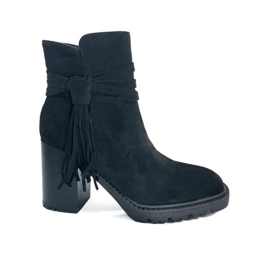 Botines Tena Con Tacón Y Flecos Negro
