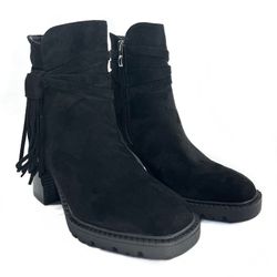 Botines Tena Con Tacón Y Flecos Negro