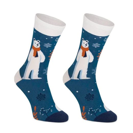 Calcetines Largos De Algodón Con Dibujo De Oso Polar — Zapatos Calzados