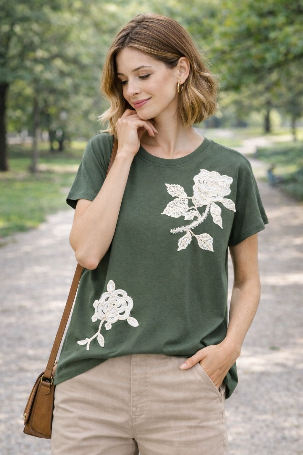 Camiseta Floral Verde Oliva L