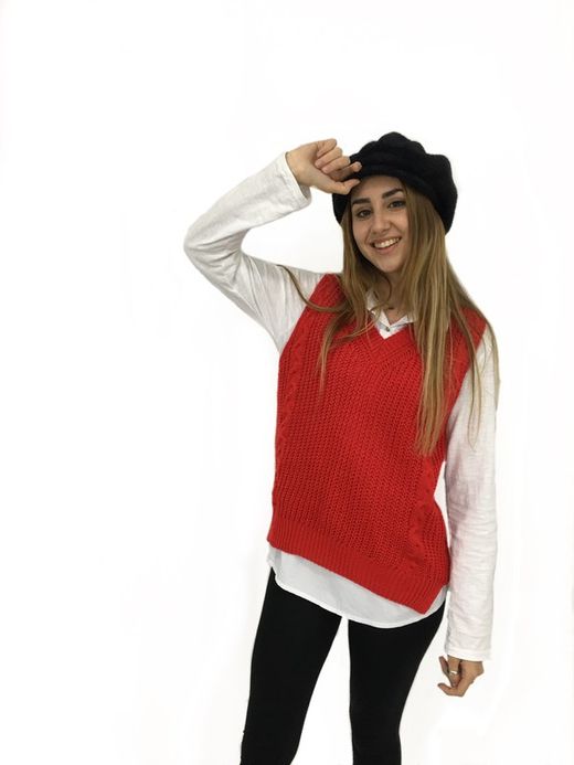 Chaleco Punto Grueso Rojo