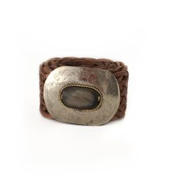 Ceinture Large En Cuir Tressé Kaki