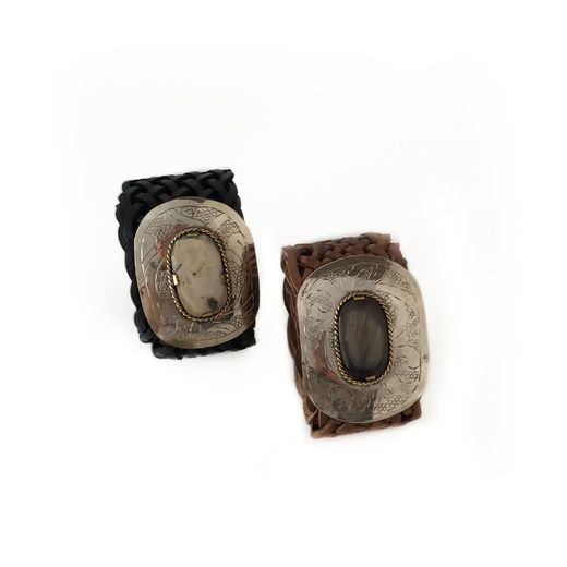 Ceinture Large En Cuir Tressé Kaki