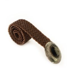 Cintura Larga In Pelle Intrecciata Color Cachi Con Fibbia Tonda