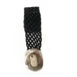 Cinturón De Piel Ancho Trenzado Negro